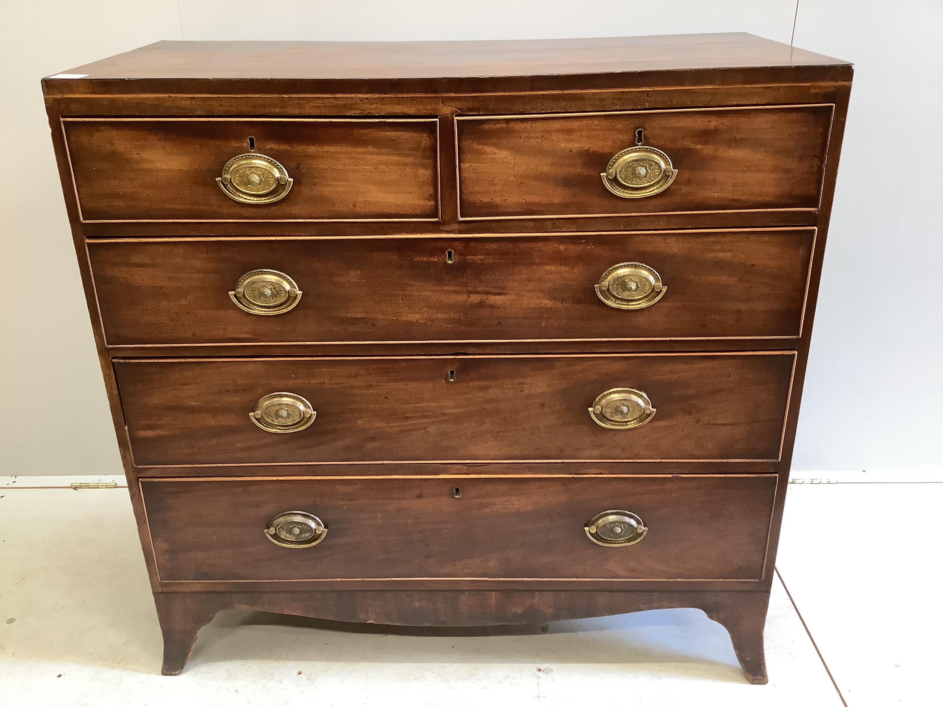 A Regency mahogany five drawer chest, width 107cm, depth 50cm, height 105cm